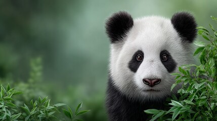 Obraz premium Giant Panda Eating Bamboo in Lush Forest