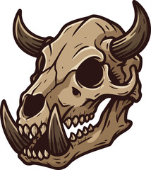 Fototapeta premium Animal skull with sharp horns and large tusks detailed vector illustration for graphic design and decoration purposes 