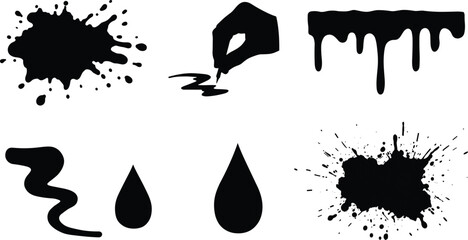 Ink splatter silhouette, dripping ink texture, abstract brush stroke, grunge paint element, artistic blot design, creative splash graphic, liquid stain artwork