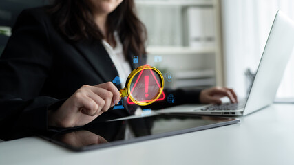 Cybersecurity threat alert protects data. Cyber security threat alert prevents access, alert warns...