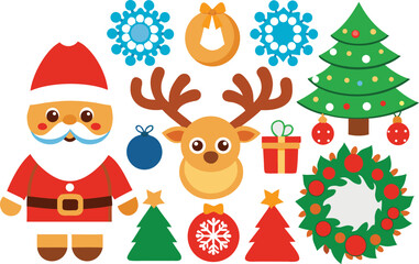 Fototapeta premium Festive christmas vector bundle with santa claus and reindeer illustration isolated on transparent background