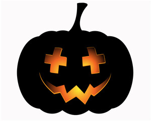 Black Jack-o'-Lantern Silhouette with Glowing Cross Eyes