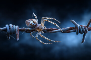 Spider on barbed wire