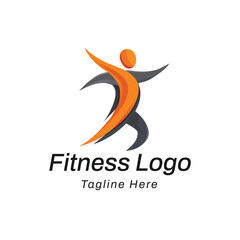 Fototapeta premium Abstract Fitness Human Figure in Black and Orange Logo Vector Template