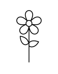 Simple black line drawing of a flower.  A stylized flower with five petals and a central circle, depicted on a single stem with two leaves.  Clean and minimalistic design