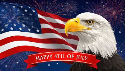 Naklejka premium Patriotic 4th of july image with american flag and bald eagle illustration