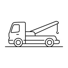 Tow truck icon. Black outline linear silhouette. Editable strokes. Side view. Vector simple flat graphic illustration. Isolated object on a white background.