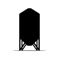 Silo bunker. Black silhouette. Vertical front and side views. Vector simple flat graphic illustration. Isolated object on a white background.