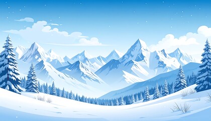 Snowy mountain range panorama, winter landscape