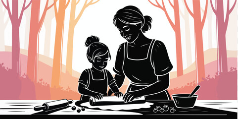 Mother Daughter Baking Illustration