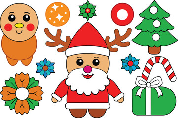 Festive christmas collection vector graphics scalable santa reindeer tree icons eps isolated on transparent background