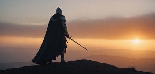 Silhouette of Destiny: Knight at Sunset