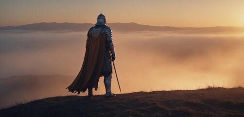 Silhouette of Destiny: Knight at Sunset