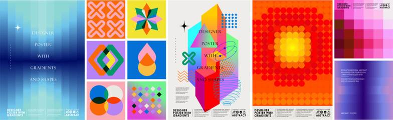 Fototapeta na wymiar Modern abstract gradient art poster with geometric shapes, collage, colorful pattern, and vibrant compositions for graphic futuristic design, branding, web background and creative cover 