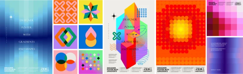 Fototapete Wohnzimmer Modern abstract gradient art poster with geometric shapes, collage, colorful pattern, and vibrant compositions for graphic futuristic design, branding, web background and creative cover   © Ardea-studio