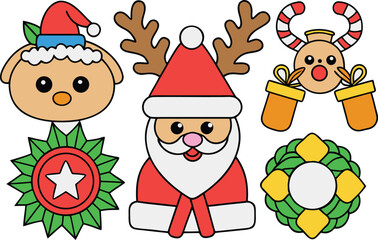 Adorable festive christmas collection vector illustration featuring santa reindeer and wreaths eps isolated on transparent background