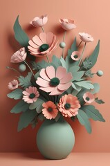 Elegant bouquet of pink paper flowers in a modern vase for spring celebrations and floral designs