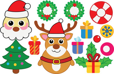 Festive christmas collection vector graphics santa claus reindeer gifts wreaths trees icons eps isolated on transparent background