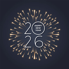 2026 Happy New Year Fireworks Celebration Vector