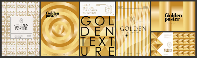 Fototapeta na wymiar Golden and gold. Luxurious golden abstract background set. Shiny metallic texture, geometric pattern, elegant gradient design for posters, banner, label, invitation, and premium branding. 