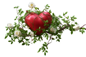 Human heart in wild rose bushes on transparent background for designers, marketers and IT. Popular abstraction, background, illustration, object, symbol, texture. Flowers, natural space for text.