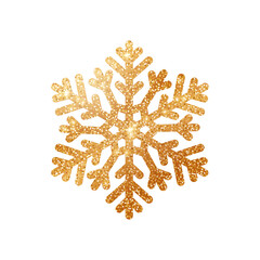 Christmas gold snowflake with glitter isolated on white background. Luxury realistic golden snowflake toy with light effect and sparkle for Christmas tree. Vector illustration