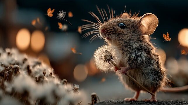 Fototapeta Maus mit Pusteblume