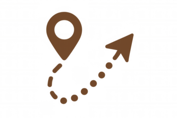 Location pin icon with a dotted path showing navigation route, journey, and destination on transparent background