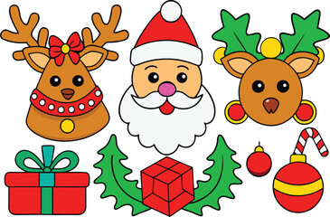 Festive christmas collection vector illustration santa reindeer gift trees icons scalable eps isolated on transparent background