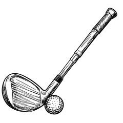 Hand-drawn golf club and ball