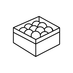 Box filled with round objects on transparent background