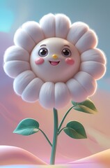 Cute fluffy flower character with happy face brings joy to any project with its whimsical design