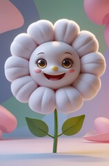 Cheerful flower character with a happy smile brings joy and whimsy to springtime projects