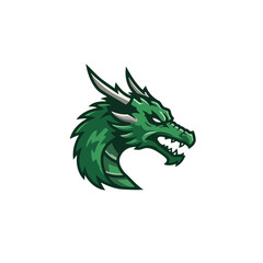 Dynamic Mythical Green Dragon Head Vector Illustration with Aggressive Expression for E-sports Logo Design