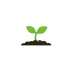 Minimalist Flat Design Green Plant Sprout Growing in Soil Vector Illustration