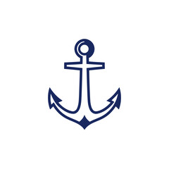 Stylized Navy Blue Anchor Vector Illustration on White Background