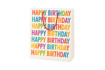 Birthday gift bag presenting colorful happy birthday text