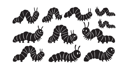 Set of Caterpillar silhouette vector illustration