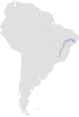 Sao Francisco river system – rivers vector map of South America highlighting main stem, primary and secondary tributaries (LCC, scaled by river size, PPT-compatible, multi-layered & fully editable)