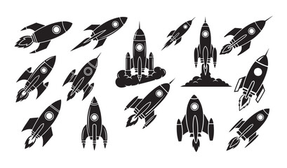 Set of Rocket Design Silhouette Vector