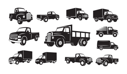 Set of Truck Silhouette Vector Illustration.