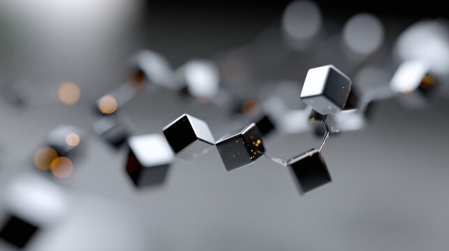 A captivating abstract composition featuring interlinked black and gold cubes, creating a complex pattern that evokes a sense of depth, harmony, and modern artistry.