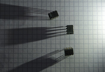 Integrated circuits and shadows in front of the light source.