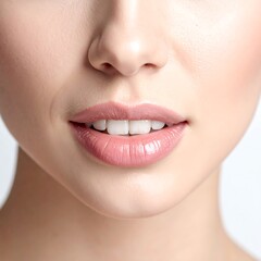 Naklejka premium Close-up of a woman's face focusing on lips and teeth