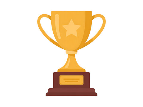 Fototapeta Golden trophy with star emblem on a brown base celebrating victory