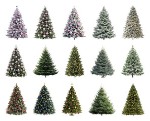 Obraz premium PNG Diverse festive Christmas tree collection, element set on transparent background