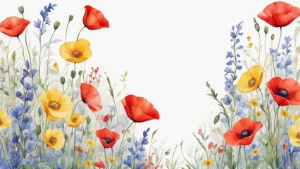 Watercolor illustration of wildflowers on white background_10