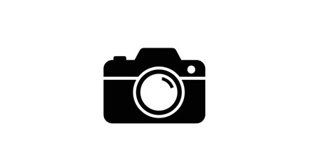 Black camera icon on white background simple and clean design.