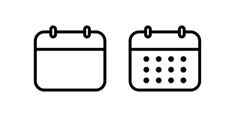 Calendar icons showing blank and filled date layouts for scheduling and events, Date icon, Time icon, Vector illustration.