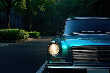 Fototapeta premium Classic car illuminated by soft light, highlighting unique vinta